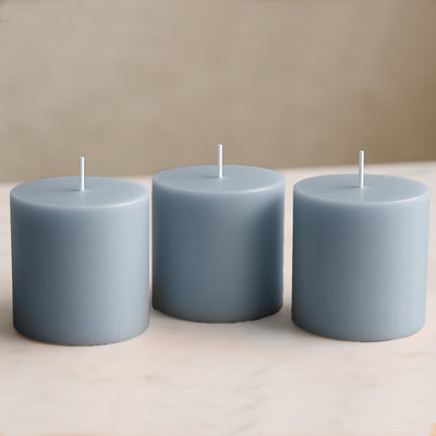 6-Pack Unscented Pillar Candles – Dripless 3"x3" Dusty Blue Paraffin Wax with Smokeless Cotton Wicks, Clean & Long-Lasting 30-Hour Burn