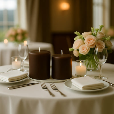 6-Pack Unscented Pillar Candles – Dripless 3"x3" Cinnamon Brown Paraffin Wax with Smokeless Cotton Wicks, Clean & Long-Lasting 30-Hour Burn