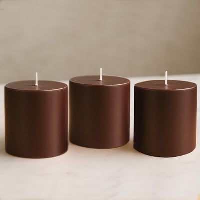 6-Pack Unscented Pillar Candles – Dripless 3"x3" Cinnamon Brown Paraffin Wax with Smokeless Cotton Wicks, Clean & Long-Lasting 30-Hour Burn