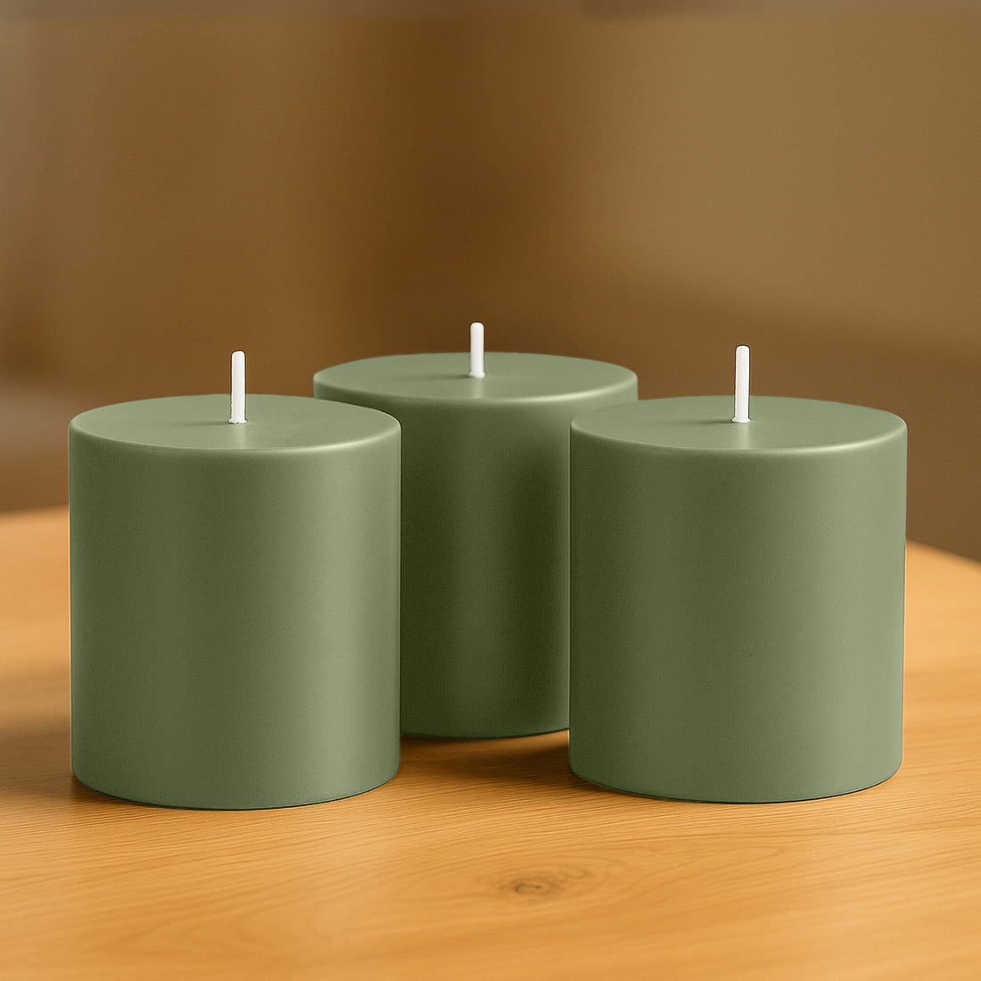 6-Pack Unscented Pillar Candles – Dripless 3x3 Dusty Sage Green Paraffin Wax