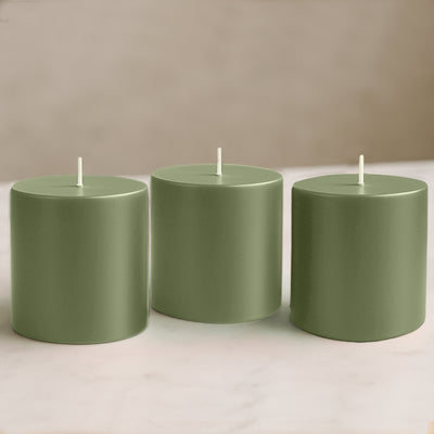 6-Pack Unscented Pillar Candles – Dripless 3"x3" Dusty Sage Green Paraffin Wax with Smokeless Cotton Wicks, Clean & Long-Lasting 30-Hour Burn