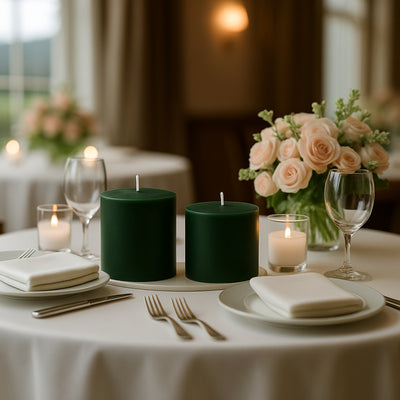 6-Pack Unscented Pillar Candles – Dripless 3"x3" Hunter Emerald Green Paraffin Wax with Smokeless Cotton Wicks, Clean & Long-Lasting 30-Hour Burn