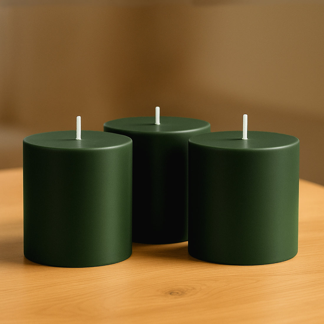 6-Pack Unscented Pillar Candles – Dripless 3x3 Hunter Emerald Green Paraffin Wax