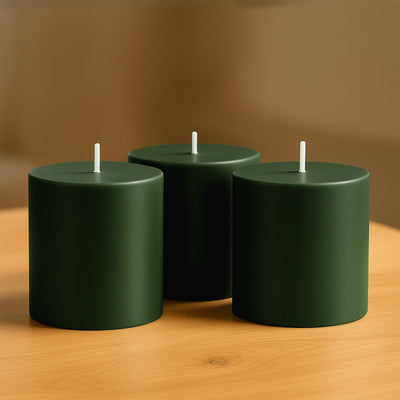 6-Pack Unscented Pillar Candles – Dripless 3"x3" Hunter Emerald Green Paraffin Wax with Smokeless Cotton Wicks, Clean & Long-Lasting 30-Hour Burn