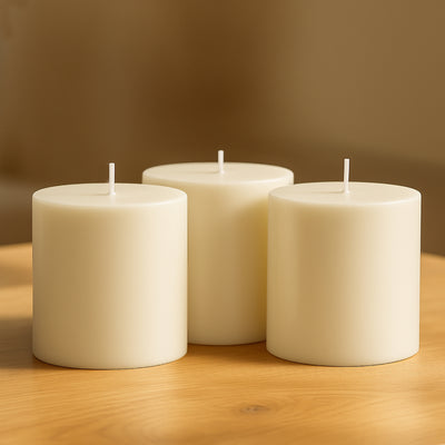 6-Pack Unscented Pillar Candles – Dripless 3"x3" Ivory Paraffin Wax with Smokeless Cotton Wicks, Clean & Long-Lasting 30-Hour Burn