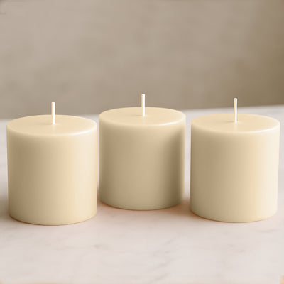 6-Pack Unscented Pillar Candles – Dripless 3"x3" Ivory Paraffin Wax with Smokeless Cotton Wicks, Clean & Long-Lasting 30-Hour Burn