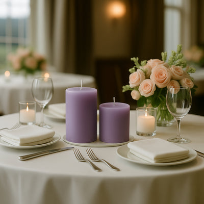 6-Pack Unscented Pillar Candles – Dripless 3"x3" Lavender Lilac Paraffin Wax with Smokeless Cotton Wicks, Clean & Long-Lasting 30-Hour Burn