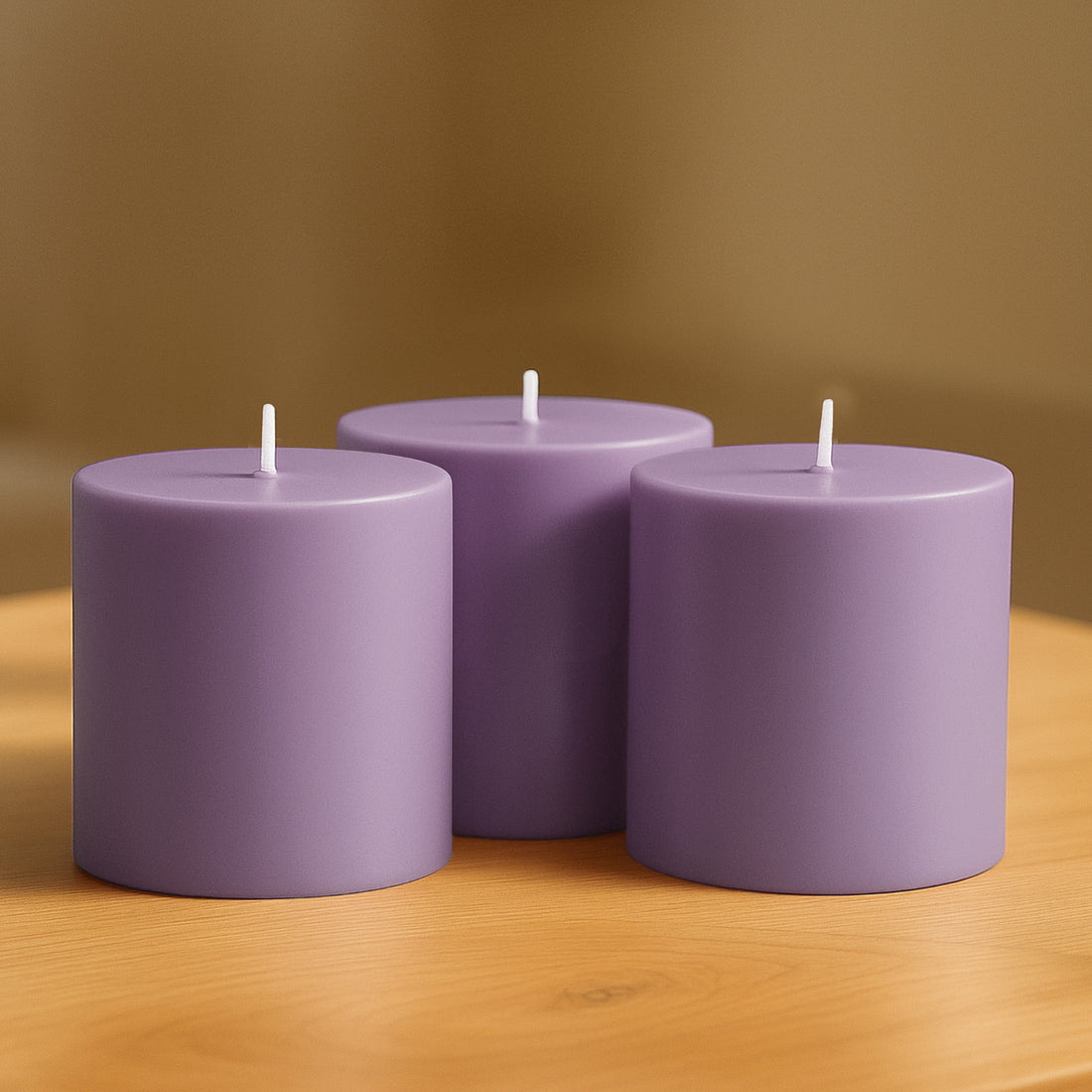 6-Pack Unscented Pillar Candles – Dripless 3x3inch Lavender Lilac Paraffin Wax with Smokeless