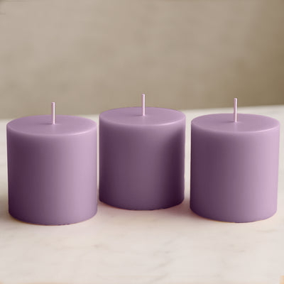 6-Pack Unscented Pillar Candles – Dripless 3"x3" Lavender Lilac Paraffin Wax with Smokeless Cotton Wicks, Clean & Long-Lasting 30-Hour Burn