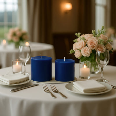 6-Pack Unscented Pillar Candles – Dripless 3"x3" Navy Blue Paraffin Wax with Smokeless Cotton Wicks, Clean & Long-Lasting 30-Hour Burn