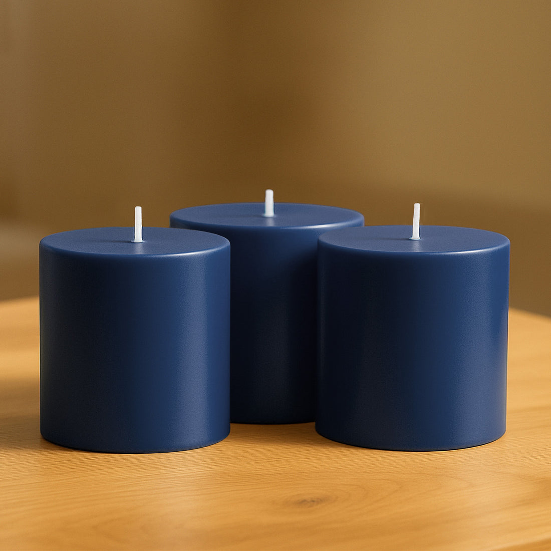6-Pack Unscented Pillar Candles – Dripless 3x3 Navy Blue Paraffin Wax with Smokeless