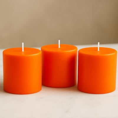 6-Pack Unscented Pillar Candles – Dripless 3"x3" Orange Paraffin Wax with Smokeless Cotton Wicks, Clean & Long-Lasting 30-Hour Burn