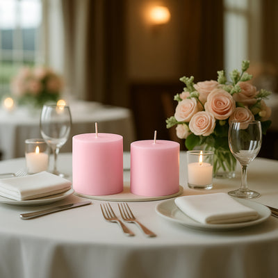 6-Pack Unscented Pillar Candles – Dripless 3"x3" Pink Paraffin Wax with Smokeless Cotton Wicks, Clean & Long-Lasting 30-Hour Burn