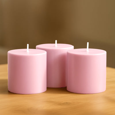 6-Pack Unscented Pillar Candles – Dripless 3"x3" Pink Paraffin Wax with Smokeless Cotton Wicks, Clean & Long-Lasting 30-Hour Burn