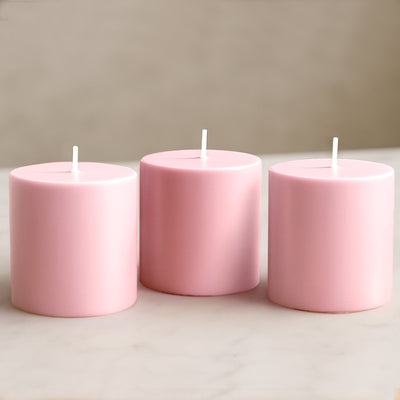 6-Pack Unscented Pillar Candles – Dripless 3"x3" Pink Paraffin Wax with Smokeless Cotton Wicks, Clean & Long-Lasting 30-Hour Burn
