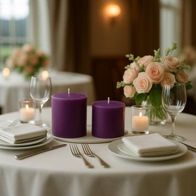 6-Pack Unscented Pillar Candles – Dripless 3"x3" Purple Paraffin Wax with Smokeless Cotton Wicks, Clean & Long-Lasting 30-Hour Burn