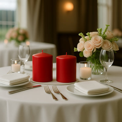 6-Pack Unscented Pillar Candles – Dripless 3"x3" Red Paraffin Wax with Smokeless Cotton Wicks, Clean & Long-Lasting 30-Hour Burn