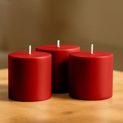 6-Pack Unscented Pillar Candles – Dripless 3"x3" Red Paraffin Wax with Smokeless Cotton Wicks, Clean & Long-Lasting 30-Hour Burn