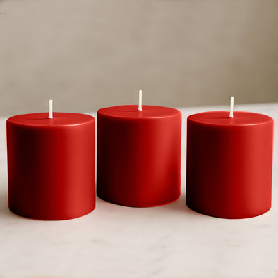 6-Pack Unscented Pillar Candles – Dripless 3"x3" Red Paraffin Wax with Smokeless Cotton Wicks, Clean & Long-Lasting 30-Hour Burn