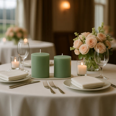 6-Pack Unscented Pillar Candles – Dripless 3"x3" Sage Green Paraffin Wax with Smokeless Cotton Wicks, Clean & Long-Lasting 30-Hour Burn