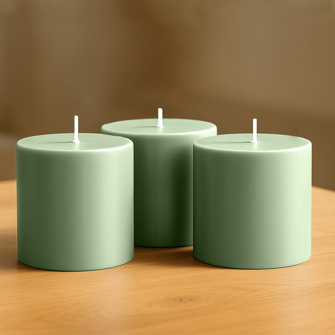 6-Pack Unscented Pillar Candles – Dripless 3x3 Sage Green Paraffin Wax with Smokeless