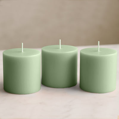 6-Pack Unscented Pillar Candles – Dripless 3"x3" Sage Green Paraffin Wax with Smokeless Cotton Wicks, Clean & Long-Lasting 30-Hour Burn