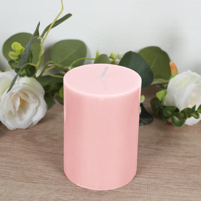 12-Pack Unscented Pillar Candles – Dripless 3"x4" Blush Paraffin Wax with Smokeless Cotton Wicks, Clean & Long-Lasting Burn for Weddings, Home & Event Decor