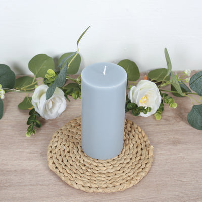 12-Pack Unscented Pillar Candles 3"x6" – Dripless Dusty Blue Paraffin Wax with Smokeless Cotton Wicks for Clean, Long-Lasting Burn