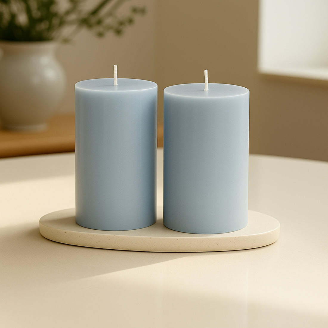 12-Pack Unscented Pillar Candles 3x6inch Dripless Dusty Blue Paraffin Wax with Smokeless Cotton