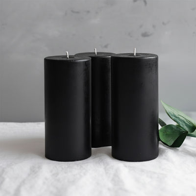 6-Pack Unscented Pillar Candles – Dripless 3"x6" Black Paraffin Wax with Smokeless Cotton Wicks, Clean & Long-Lasting 60-Hour Burn