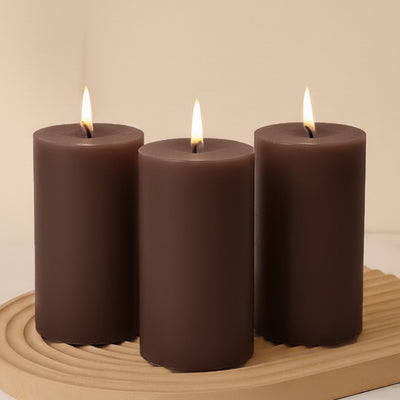 6-Pack Unscented Pillar Candles – Dripless 3"x6" Cinnamon Brown Paraffin Wax with Smokeless Cotton Wicks, Clean & Long-Lasting 60-Hour Burn