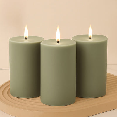 6-Pack Unscented Pillar Candles – Dripless 3"x6" Dusty Sage Green Paraffin Wax with Smokeless Cotton Wicks, Clean & Long-Lasting 60-Hour Burn