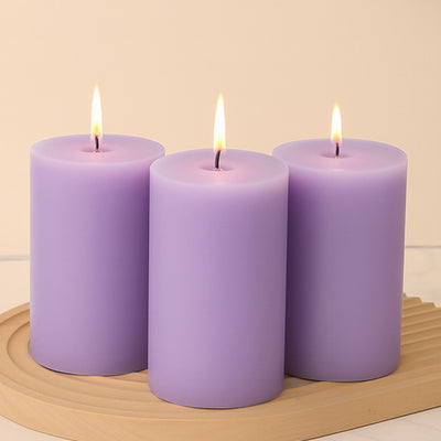 6-Pack Unscented Pillar Candles – Dripless 3"x6" Lavender Lilac Paraffin Wax with Smokeless Cotton Wicks, Clean & Long-Lasting 60-Hour Burn