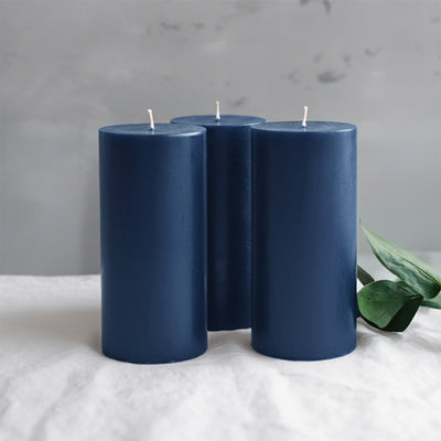 6-Pack Unscented Pillar Candles – Dripless 3"x6" Navy Blue Paraffin Wax with Smokeless Cotton Wicks, Clean & Long-Lasting 60-Hour Burn