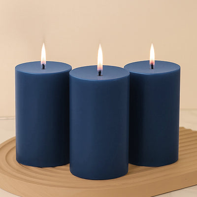 6-Pack Unscented Pillar Candles – Dripless 3"x6" Navy Blue Paraffin Wax with Smokeless Cotton Wicks, Clean & Long-Lasting 60-Hour Burn