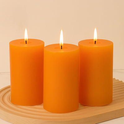 6-Pack Unscented Pillar Candles – Dripless 3"x6" Orange Paraffin Wax with Smokeless Cotton Wicks, Clean & Long-Lasting 60-Hour Burn
