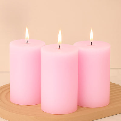 6-Pack Unscented Pillar Candles – Dripless 3"x6" Pink Paraffin Wax with Smokeless Cotton Wicks, Clean & Long-Lasting 60-Hour Burn