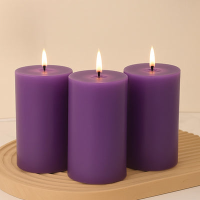 6-Pack Unscented Pillar Candles – Dripless 3"x6" Purple Paraffin Wax with Smokeless Cotton Wicks, Clean & Long-Lasting 60-Hour Burn