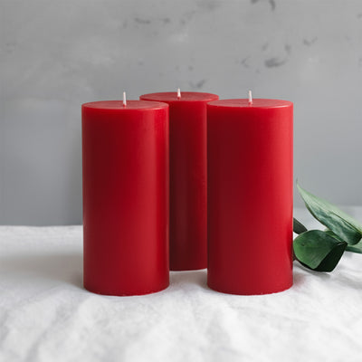 6-Pack Unscented Pillar Candles – Dripless 3"x6" Red Paraffin Wax with Smokeless Cotton Wicks, Clean & Long-Lasting 60-Hour Burn