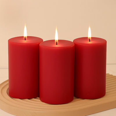 6-Pack Unscented Pillar Candles – Dripless 3"x6" Red Paraffin Wax with Smokeless Cotton Wicks, Clean & Long-Lasting 60-Hour Burn