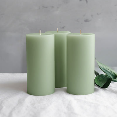 6-Pack Unscented Pillar Candles – Dripless 3"x6" Sage Green Paraffin Wax with Smokeless Cotton Wicks, Clean & Long-Lasting 60-Hour Burn