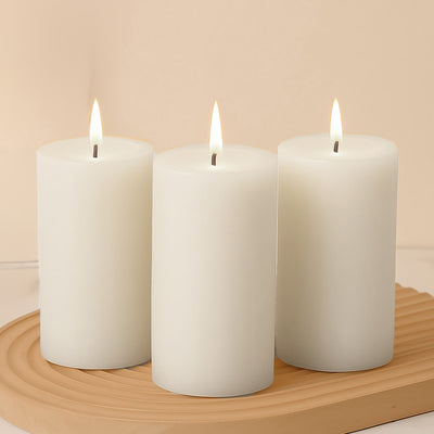 6-Pack Unscented Pillar Candles – Dripless 3"x6" White Paraffin Wax with Smokeless Cotton Wicks, Clean & Long-Lasting 60-Hour Burn
