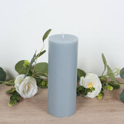 12-Pack Unscented Pillar Candles – Dripless 3"x8" Dusty Blue