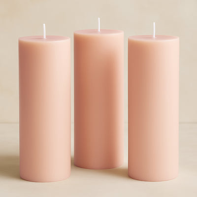 6-Pack Unscented Pillar Candles – Dripless 3"x9" Blush Paraffin Wax with Smokeless Cotton Wicks, Clean & Long-Lasting 90-Hour Burn
