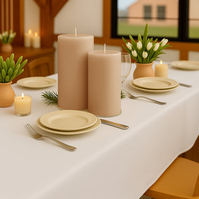 6-Pack Unscented Pillar Candles – Dripless 3"x9" Beige Paraffin Wax with Smokeless Cotton Wicks, Clean & Long-Lasting 90-Hour Burn