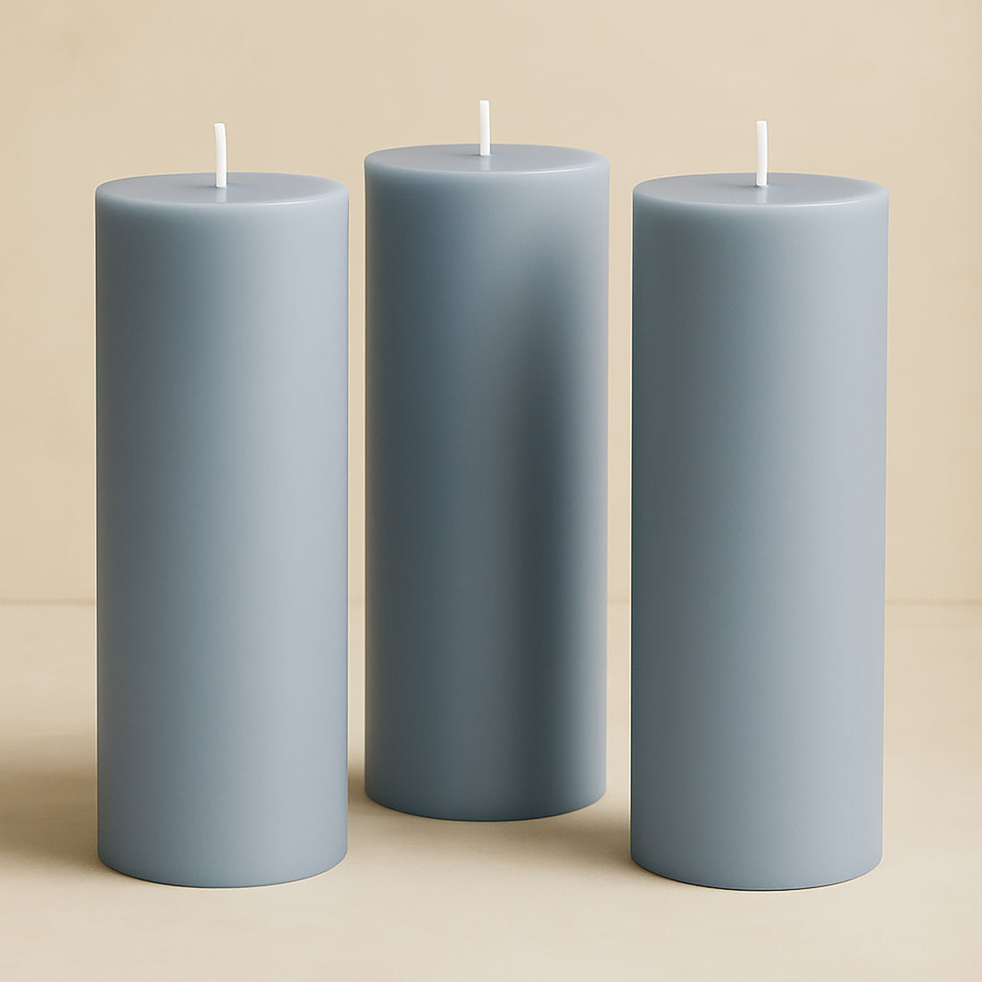 6-Pack Unscented Pillar Candles Dripless 3x9inch Dusty Blue Paraffin Wax Smokeless
