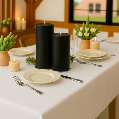 6-Pack Unscented Pillar Candles – Dripless 3"x9" Black Paraffin Wax with Smokeless Cotton Wicks, Clean & Long-Lasting 90-Hour Burn