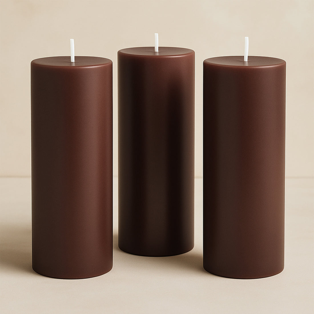 6-Pack Unscented Pillar Candles Dripless 3x9inch Cinnamon Brown Paraffin Wax Smokeless