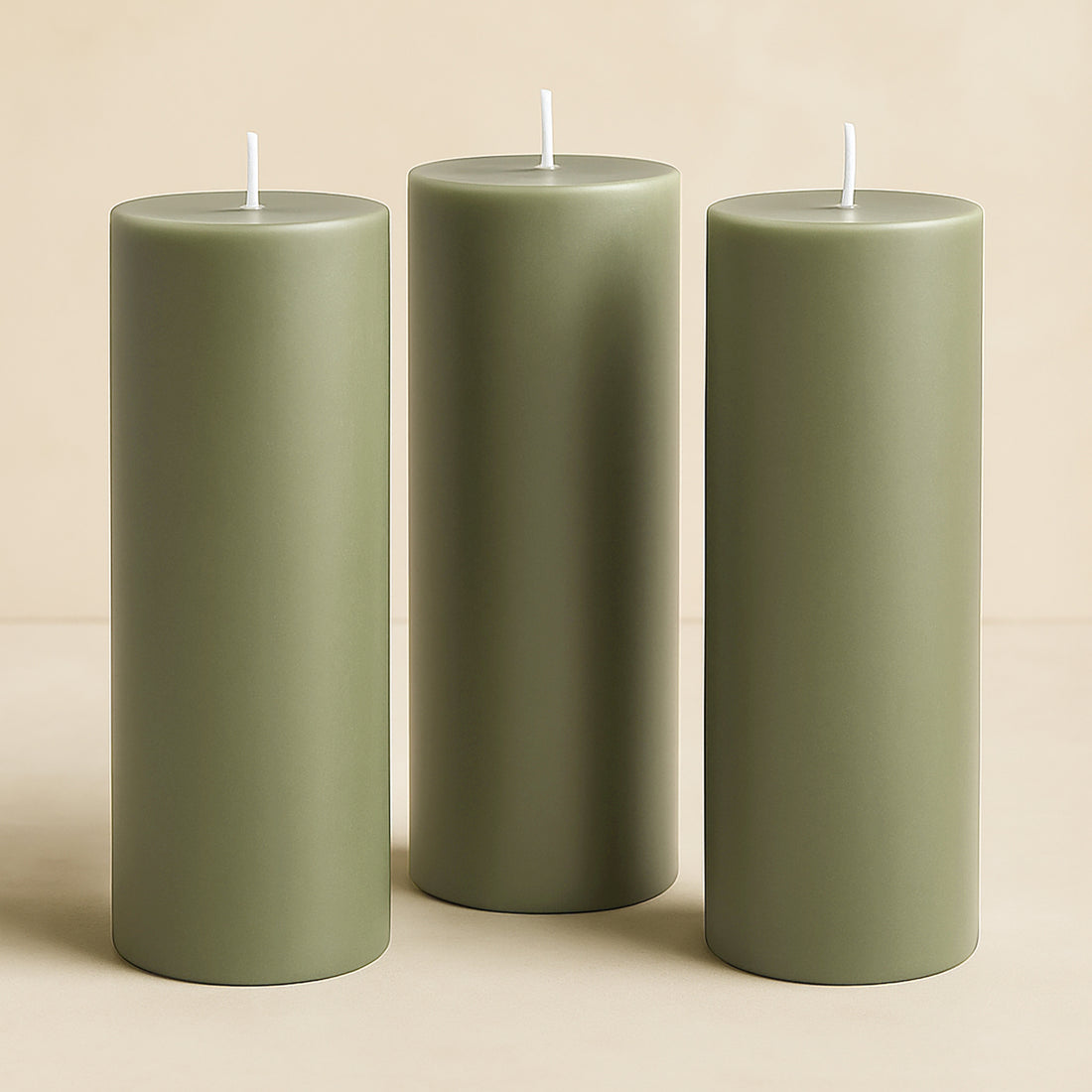 6-Pack Unscented Pillar Candles Dripless 3x9inch Dusty Sage Green Paraffin Wax Smokeless