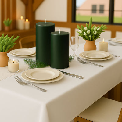 6-Pack Unscented Pillar Candles – Dripless 3"x9" Hunter Emerald Green Paraffin Wax with Smokeless Cotton Wicks, Clean & Long-Lasting 90-Hour Burn